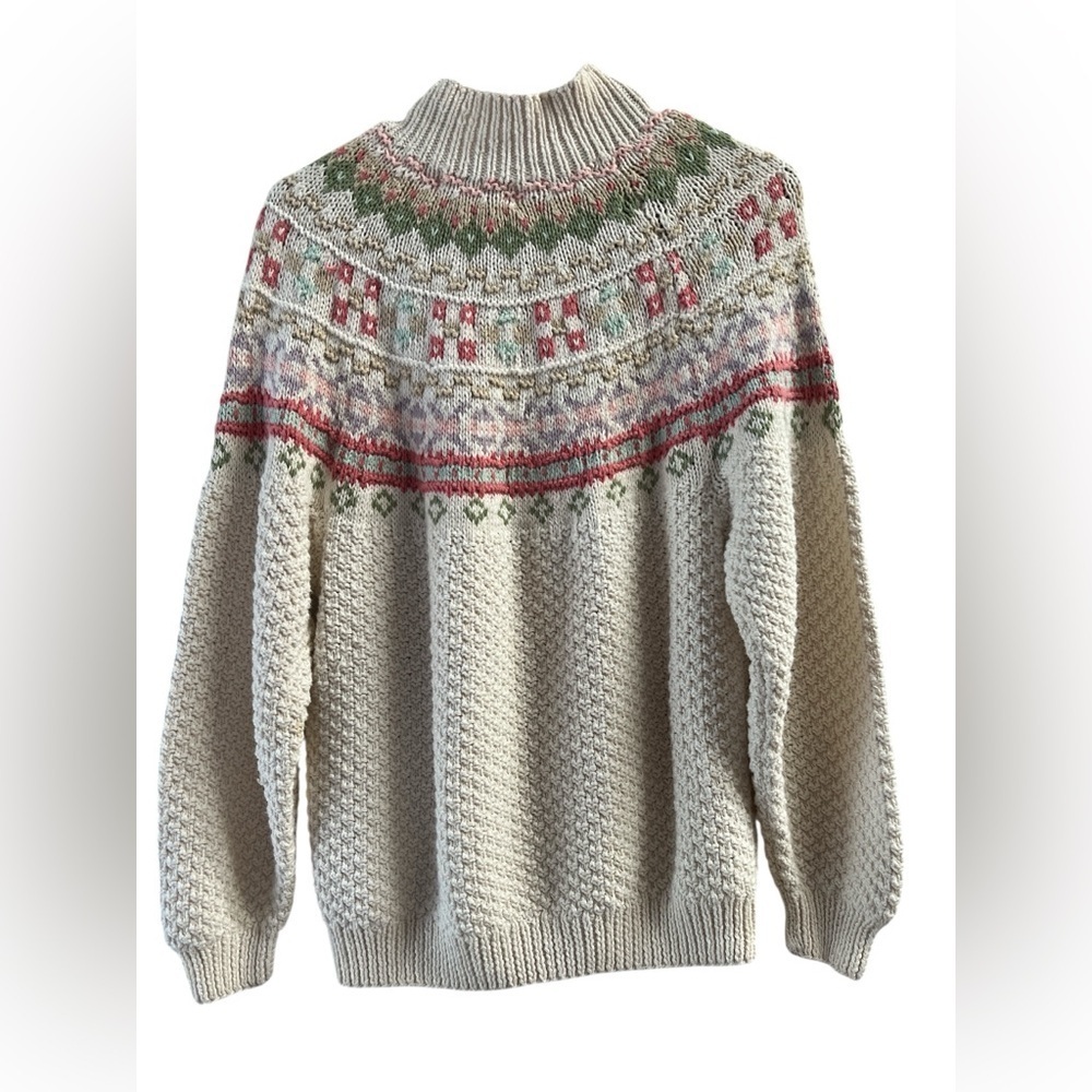 Vintage ivory knit pastel colorful cowl neck sweater - Picture 4 of 4